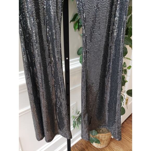 Forever 21 Sequin Pant Womens 0X Black Geo Print Elastic waist Wide Legs Pull On - Picture 4 of 12